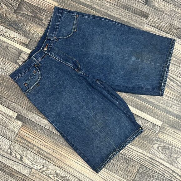 🔥🔥Vintage Karl Kani Baggy Fit Raw Denim Embroidered Jeans Shorts Jorts Men Sz - Picture 6 of 13